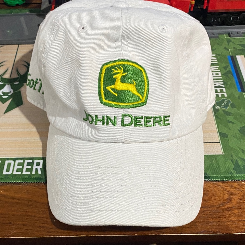John Deere White Hat with Green Emblem